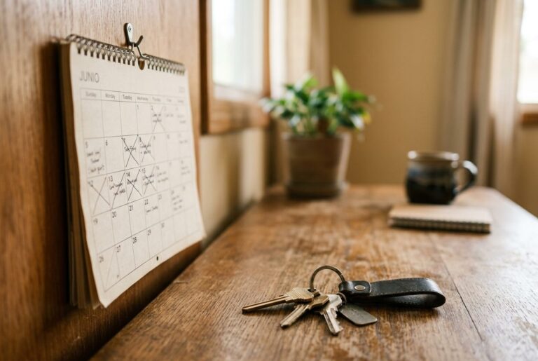 Calculator on financial papers next to a rent ledger template