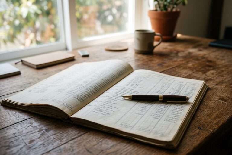 Calculator on financial papers next to a tenant ledger